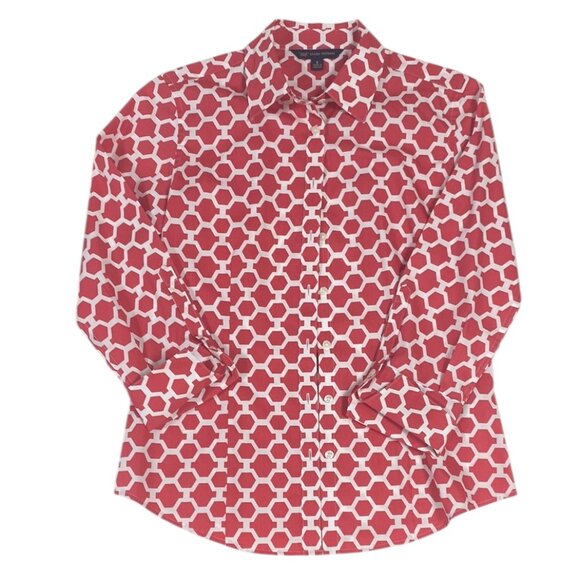 "346" Brooks Brothers, Chic Red and White Patterned Shirt, Women Size 2 - Picture 1 of 9